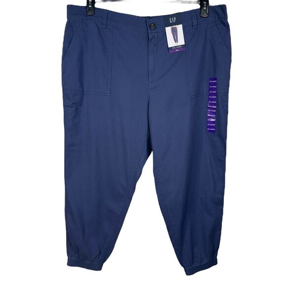 GAP Pants - GAP XX-Large Twill Jogger Pants Pockets Zip-Fly Cuffed Hi-Rise Blue Indigo New